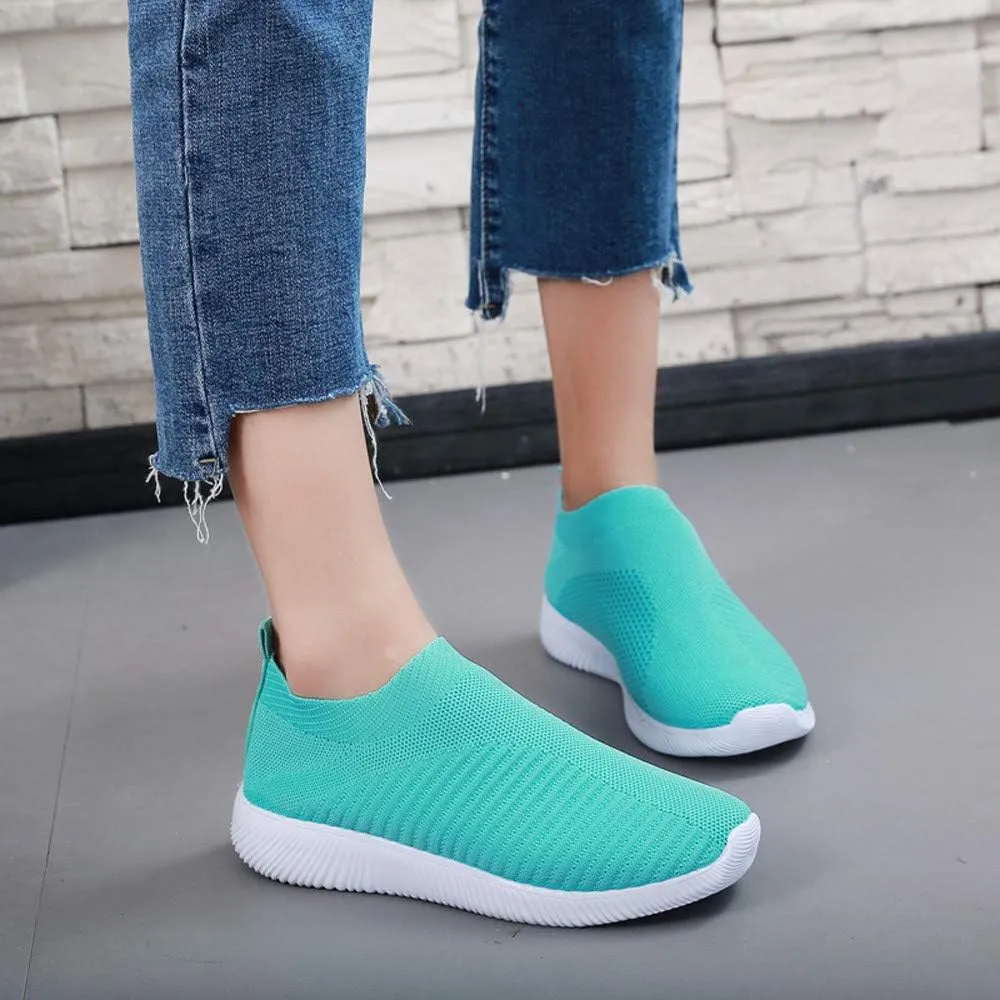 Women Comfortable Slip On Shoes Lightweight Walking Sneakers Canvas Casual Flats Non Slip Elastic Loafers