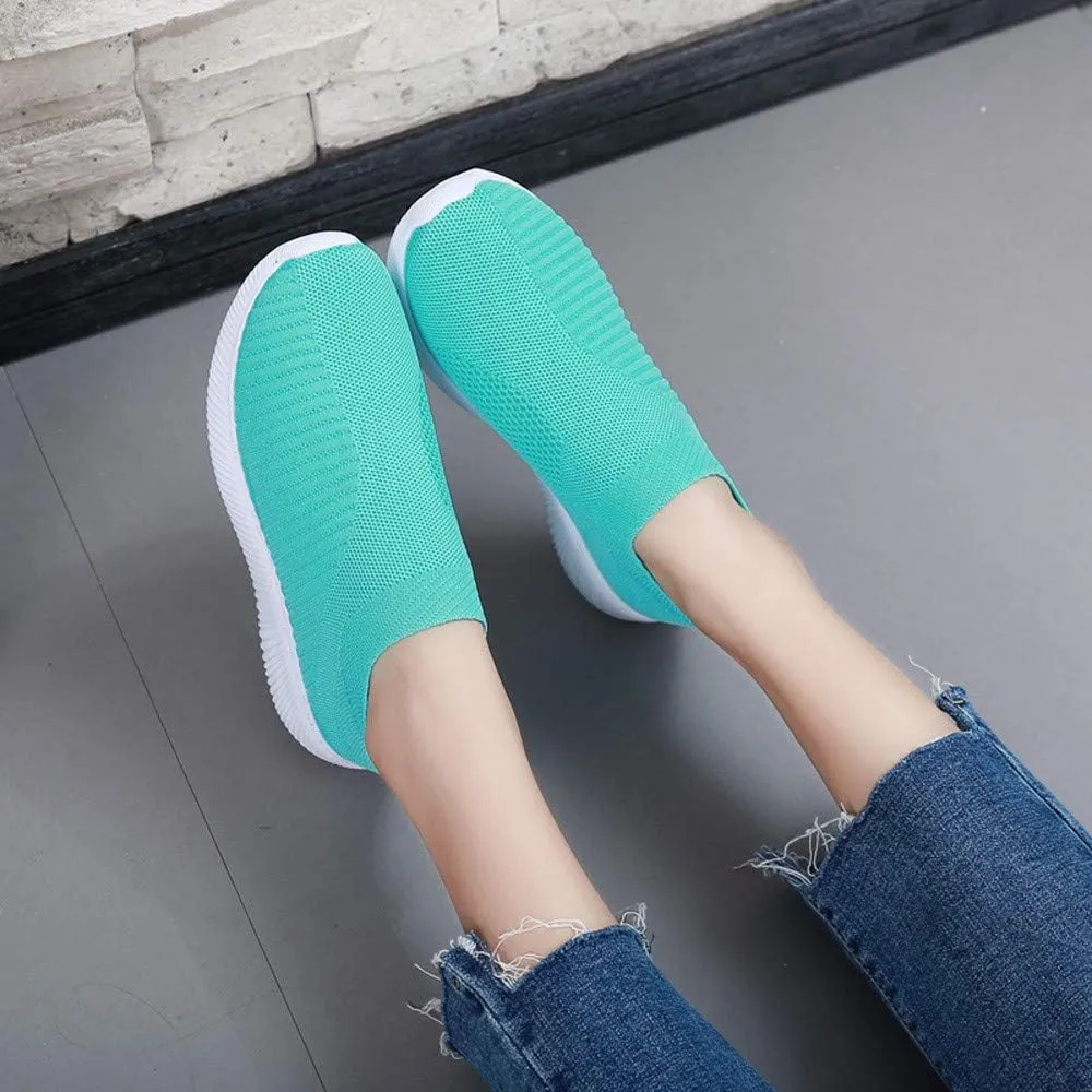 Women Comfortable Slip On Shoes Lightweight Walking Sneakers Canvas Casual Flats Non Slip Elastic Loafers