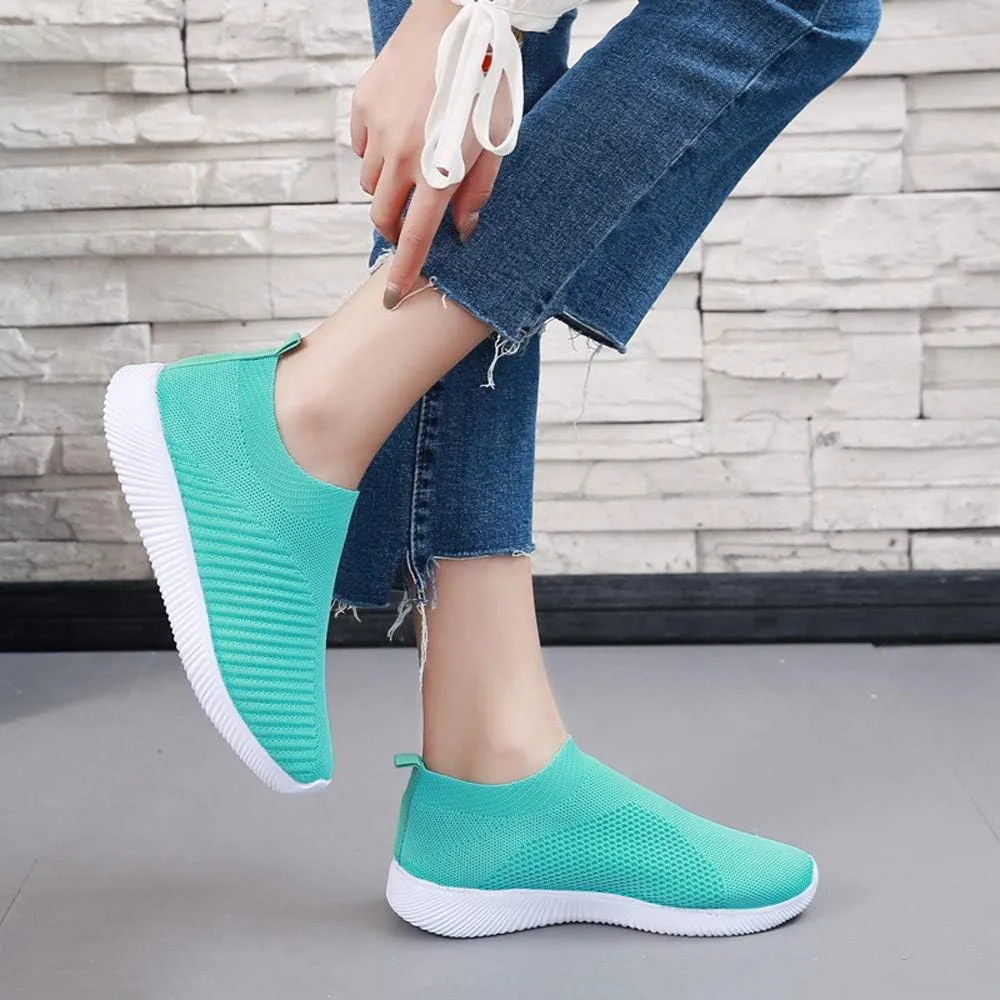 Women Comfortable Slip On Shoes Lightweight Walking Sneakers Canvas Casual Flats Non Slip Elastic Loafers