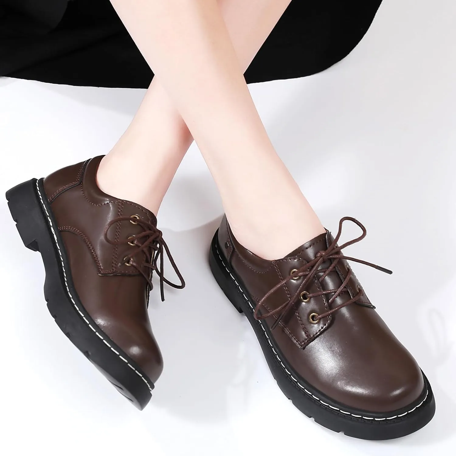 Women Oxford Shoes, Lace Up,Slip Resistant,Leather Upper,Platform Casual Comfort Work Office Dressy Business Shoes for Girls Ladies Women