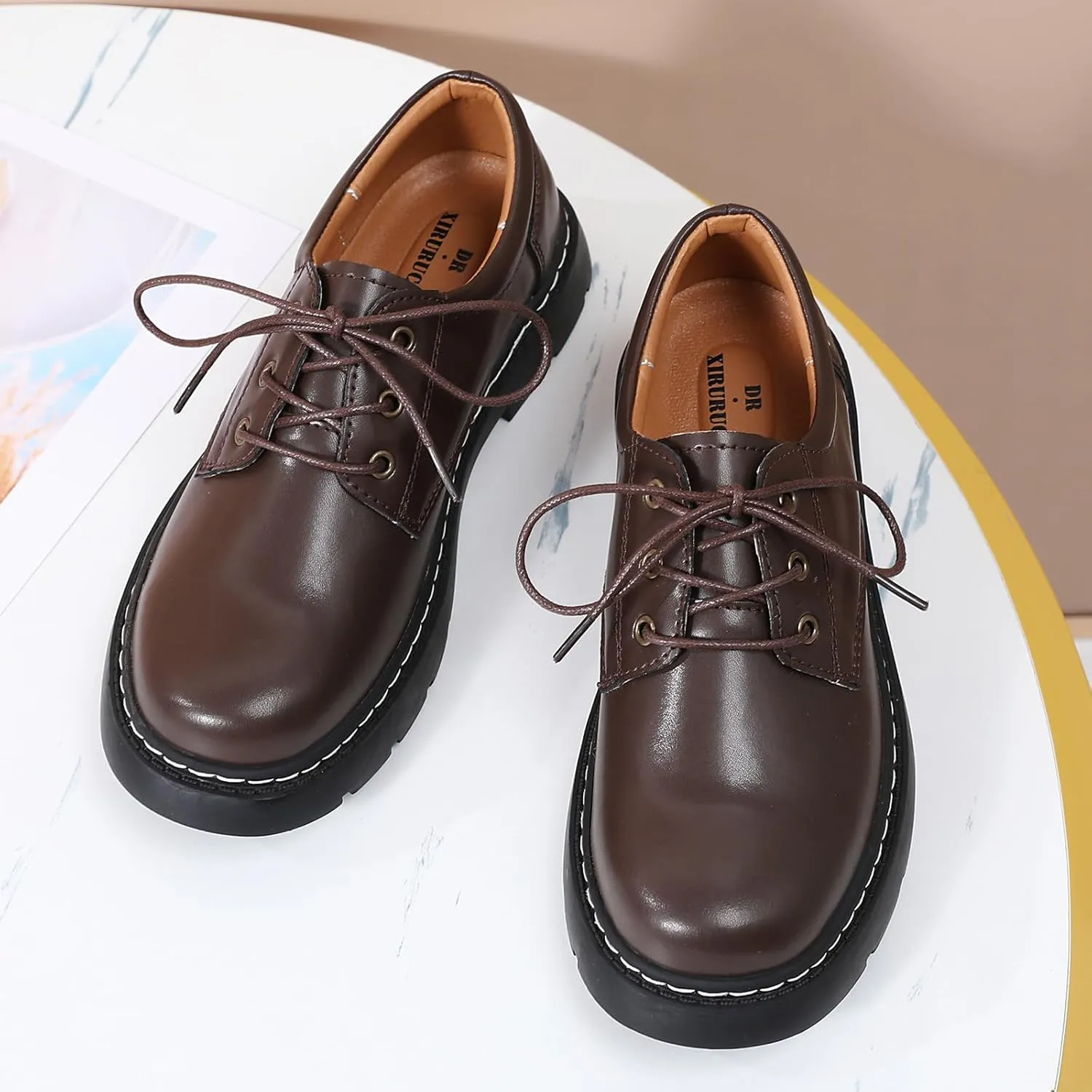 Women Oxford Shoes, Lace Up,Slip Resistant,Leather Upper,Platform Casual Comfort Work Office Dressy Business Shoes for Girls Ladies Women