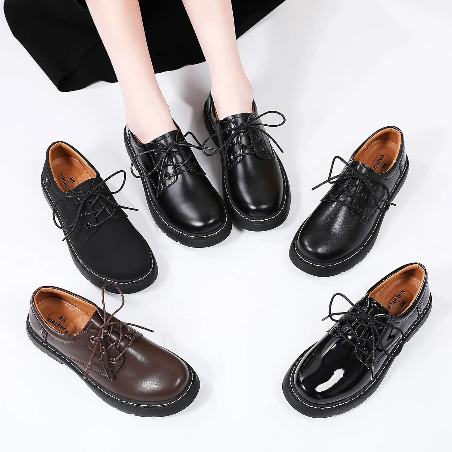 Women Oxford Shoes, Lace Up,Slip Resistant,Leather Upper,Platform Casual Comfort Work Office Dressy Business Shoes for Girls Ladies Women