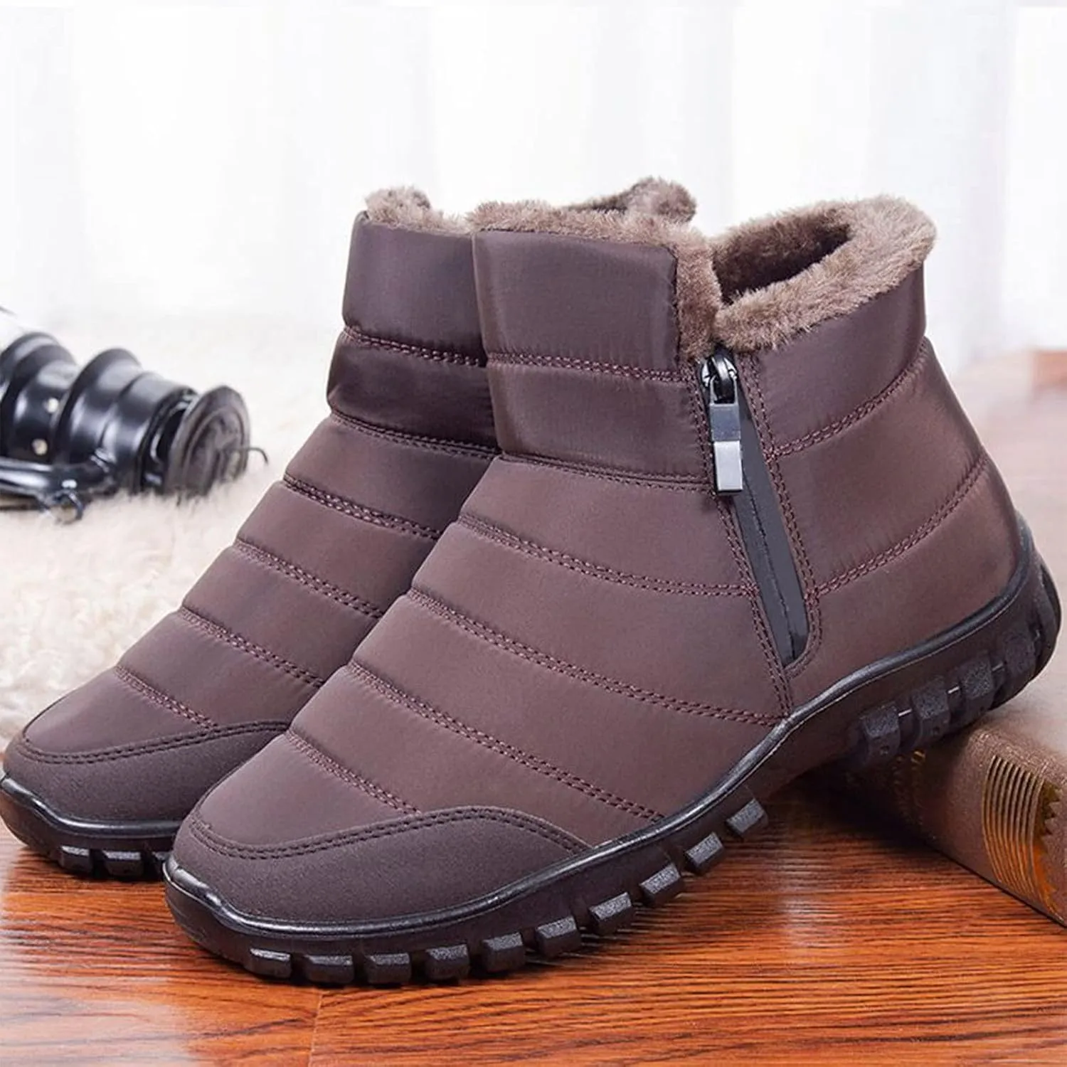 Womens Boots Winter Waterproof Low Snow Boots for Ladies Snow Boots for Women Winter Warm Fur Lined Women's Slip On Winter Boot Chelsea Boots Women Mens Winter Booties