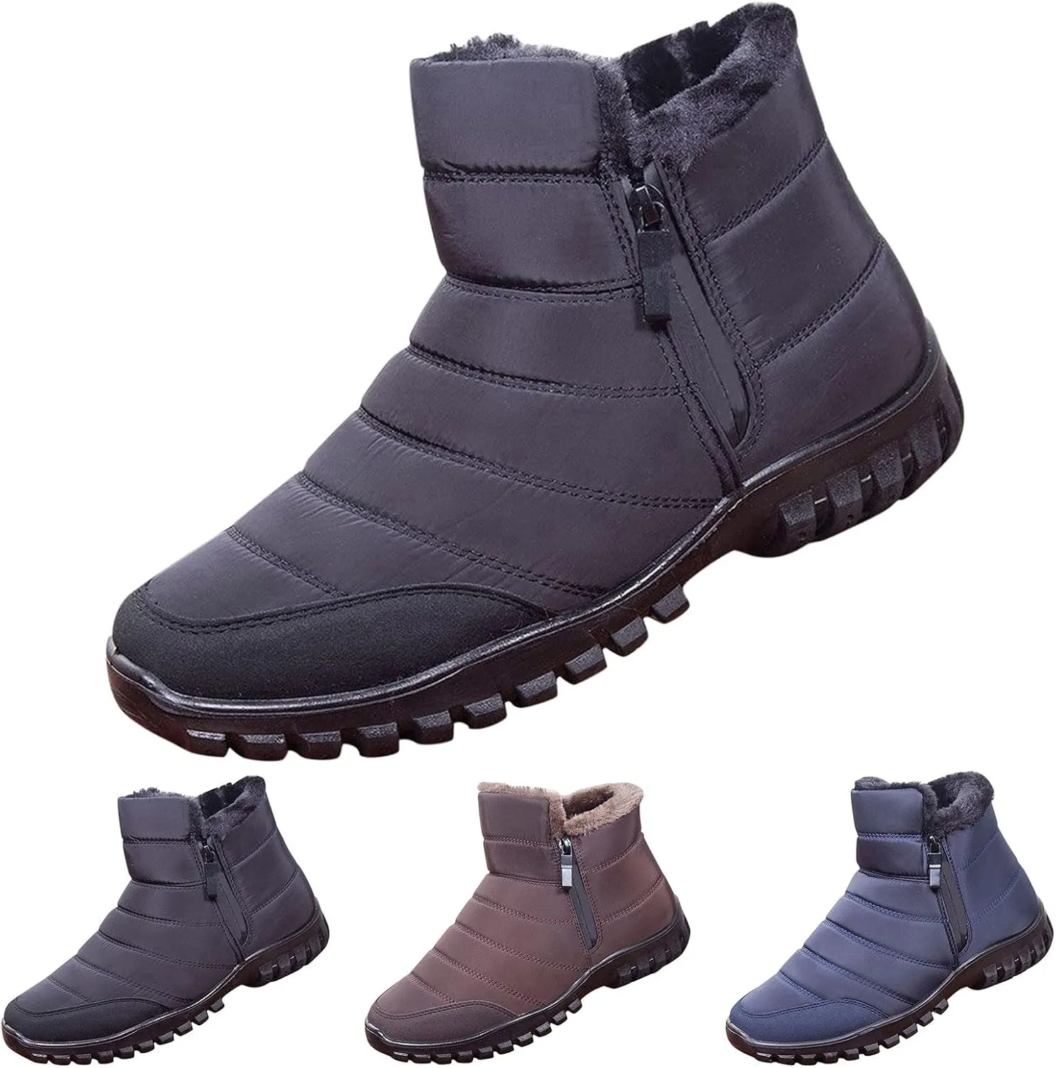 Womens Boots Winter Waterproof Low Snow Boots for Ladies Snow Boots for Women Winter Warm Fur Lined Women's Slip On Winter Boot Chelsea Boots Women Mens Winter Booties