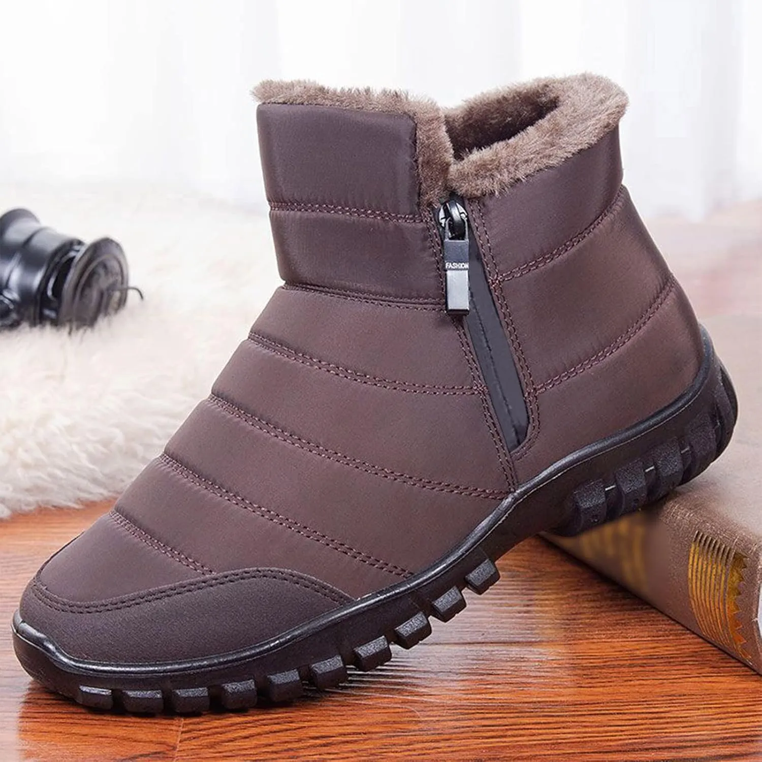 Womens Boots Winter Waterproof Low Snow Boots for Ladies Snow Boots for Women Winter Warm Fur Lined Women's Slip On Winter Boot Chelsea Boots Women Mens Winter Booties