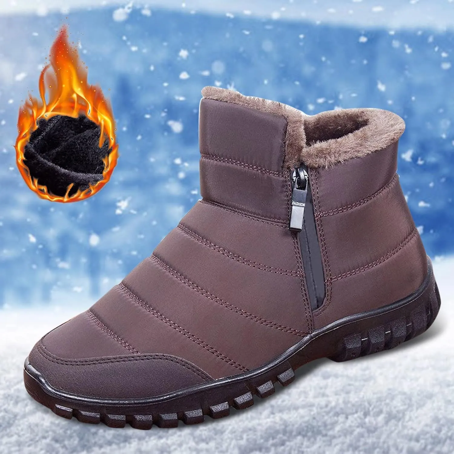 Womens Boots Winter Waterproof Low Snow Boots for Ladies Snow Boots for Women Winter Warm Fur Lined Women's Slip On Winter Boot Chelsea Boots Women Mens Winter Booties
