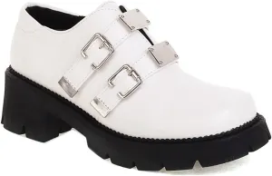 Women's Classic Buckle Platform Oxford Shoes Wingtip Mid Heel Hook & Loop Vintage School Oxfords Brogues