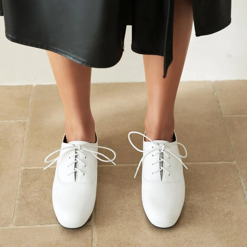 Women's Classic Round Toe Lace Up Oxford Shoes Comfort Flat Low Heels School Saddle Oxfords Dress Shoe
