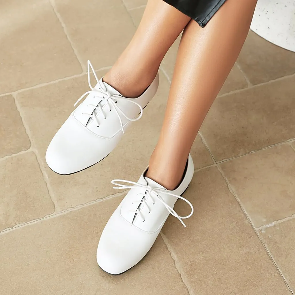 Women's Classic Round Toe Lace Up Oxford Shoes Comfort Flat Low Heels School Saddle Oxfords Dress Shoe