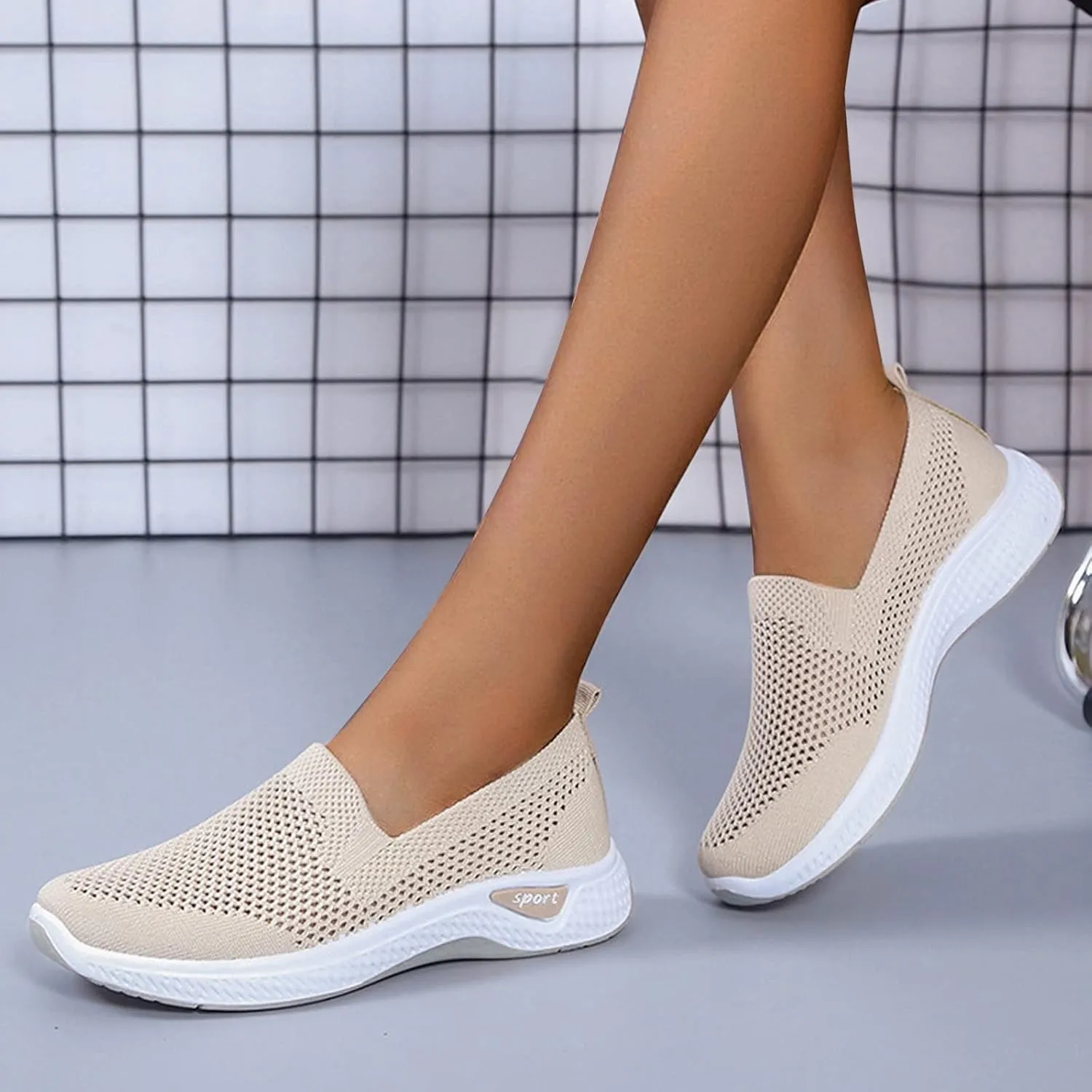 Womens Elastic Slip On Shoes Casual Walking Sneakers Lightweight Canvas Comfortable Flats Non Slip Loafers