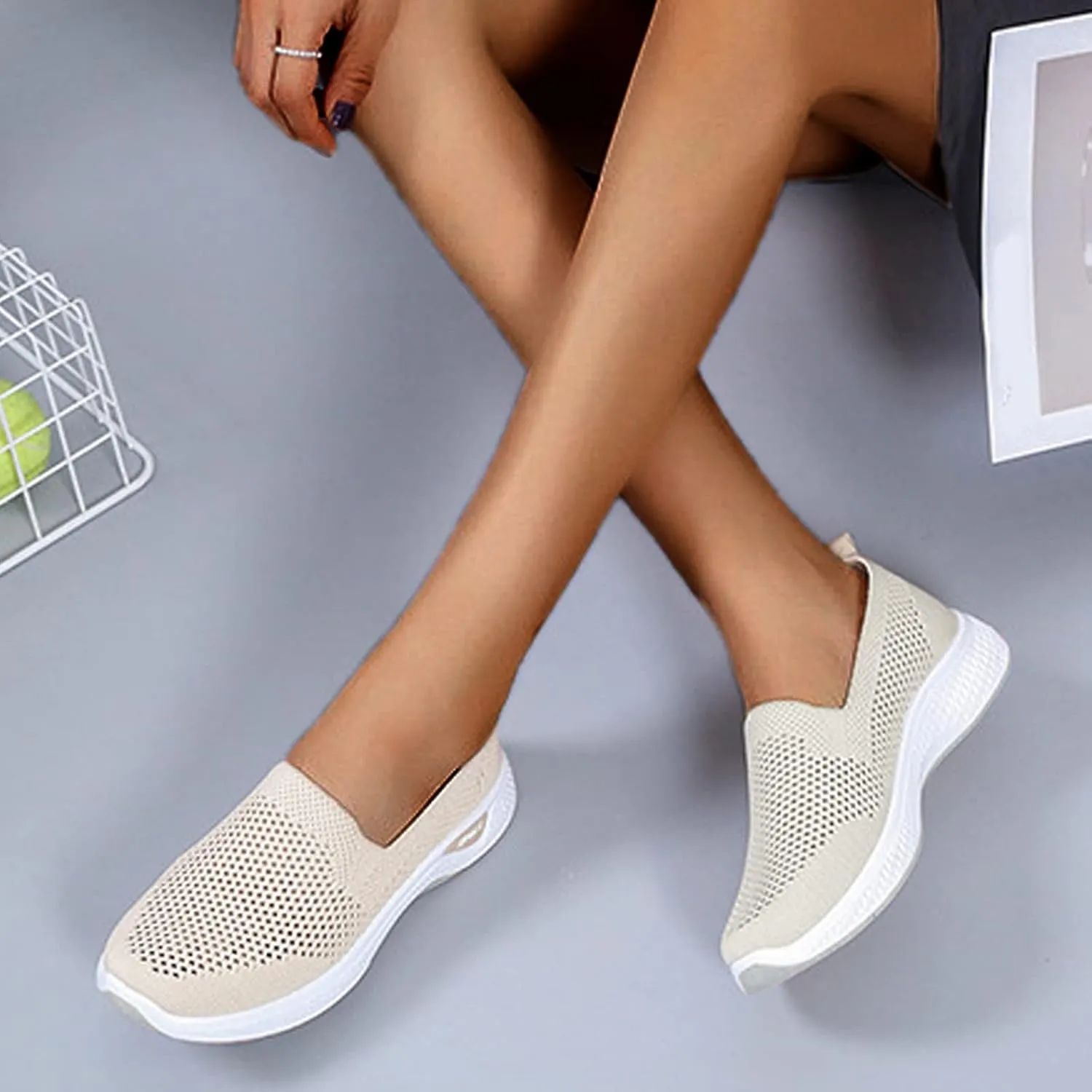 Womens Elastic Slip On Shoes Casual Walking Sneakers Lightweight Canvas Comfortable Flats Non Slip Loafers