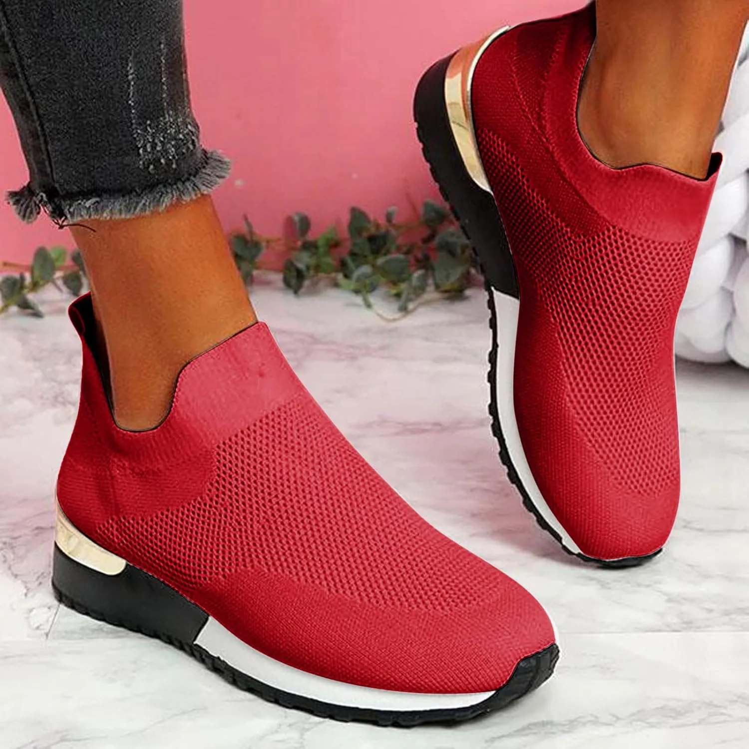 Women's Fashion Sneaker Mesh Slip On Black Non Slip Shoes for Women Comfortable Slip On Tennis Shoes Men Womens Navy Blue Loafers Mens Wide Sneakers