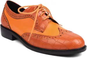 Women's Flat Lace Up Two Toned Oxford Shoes Wingtip Perforated School Uniform Saddle Oxfords Brogues