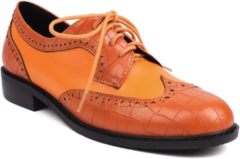Women's Flat Lace Up Two Toned Oxford Shoes Wingtip Perforated School Uniform Saddle Oxfords Brogues