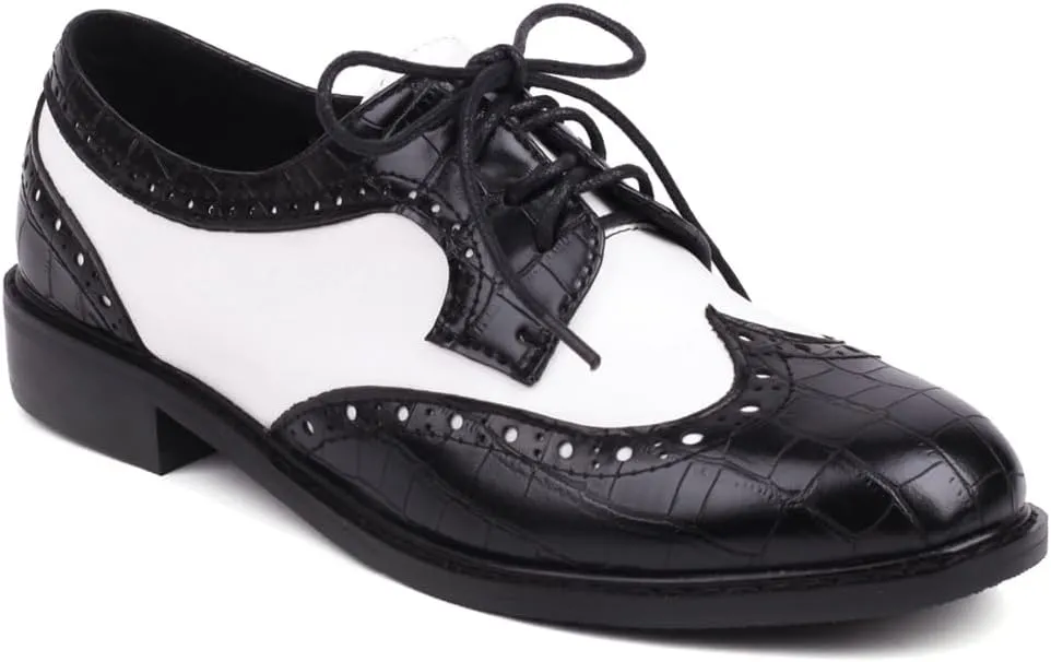Women's Flat Lace Up Two Toned Oxford Shoes Wingtip Perforated School Uniform Saddle Oxfords Brogues