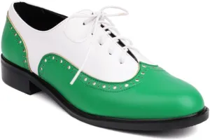 Women's Flat Saddle Oxford Shoes Two Toned Wingtip Perforated Lace Up School Uniform Oxfords Brogues