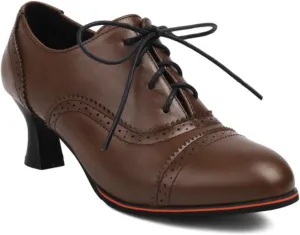 Women's Kitten Low Heel Oxfords Shoes Fashion Round Toe Lace Up Vintage Brogues Comfortable Wingtip High Heel Dress Pumps