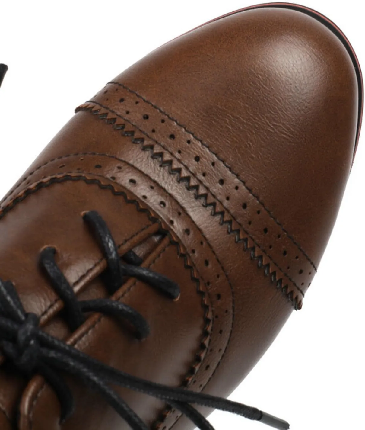 Women's Kitten Low Heel Oxfords Shoes Fashion Round Toe Lace Up Vintage Brogues Comfortable Wingtip High Heel Dress Pumps