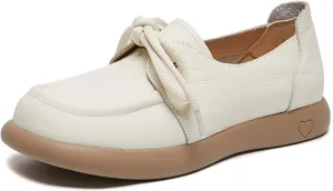 Women'S Leather Slip On Soft Sole Oxfords Comfortable Breathable Round Toe Lace-Up Platform Loafers Casual Non Slip Driving Office Work Dress Shoes