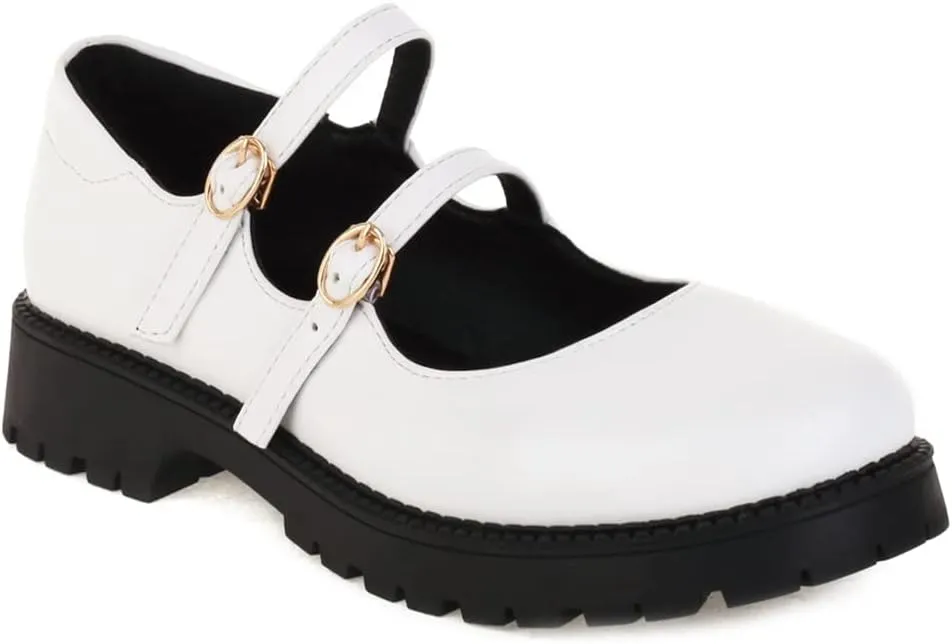 Women's Mary Jane Flats Oxford Shoes Vintage Round Toe Buckle Strap Low Heel Girls Oxfords Dress Shoe