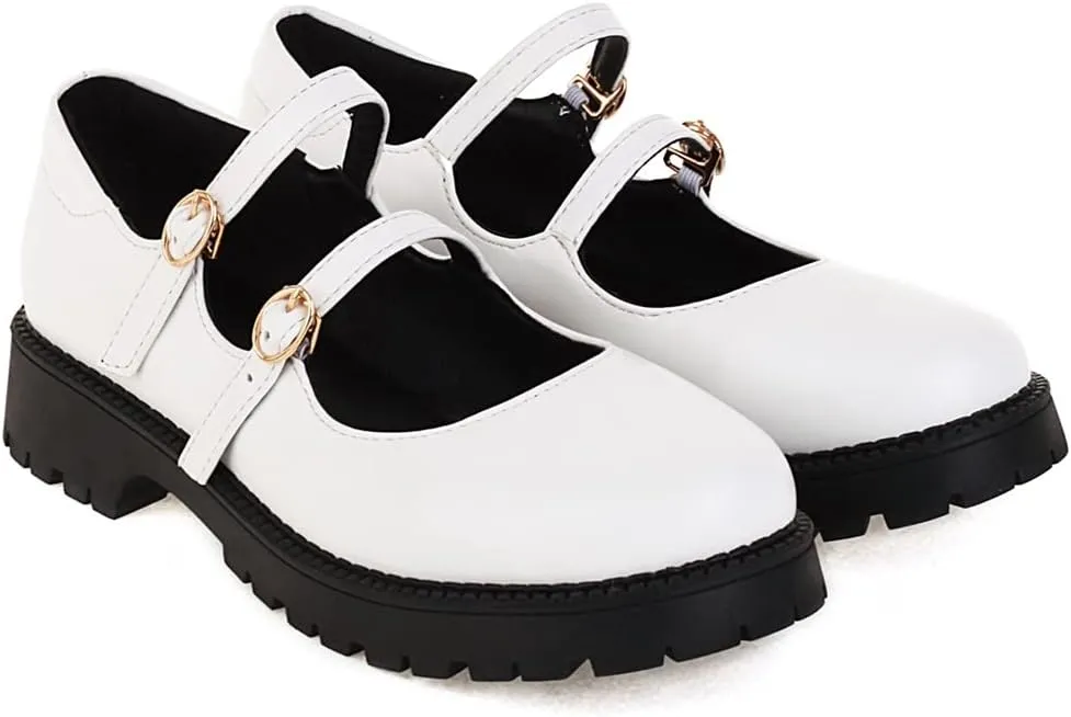 Women's Mary Jane Flats Oxford Shoes Vintage Round Toe Buckle Strap Low Heel Girls Oxfords Dress Shoe