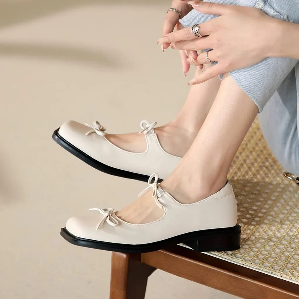 Women's Mary Jane Oxford Shoes Flats Leather Classic Square Toe Tie Low Heel Girls Oxfords Dress Shoe