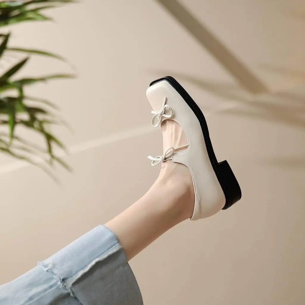 Women's Mary Jane Oxford Shoes Flats Leather Classic Square Toe Tie Low Heel Girls Oxfords Dress Shoe