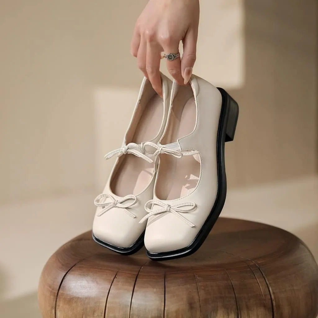 Women's Mary Jane Oxford Shoes Flats Leather Classic Square Toe Tie Low Heel Girls Oxfords Dress Shoe