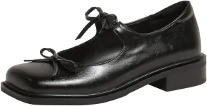 Women's Mary Jane Oxford Shoes Flats Leather Classic Square Toe Tie Low Heel Girls Oxfords Dress Shoe