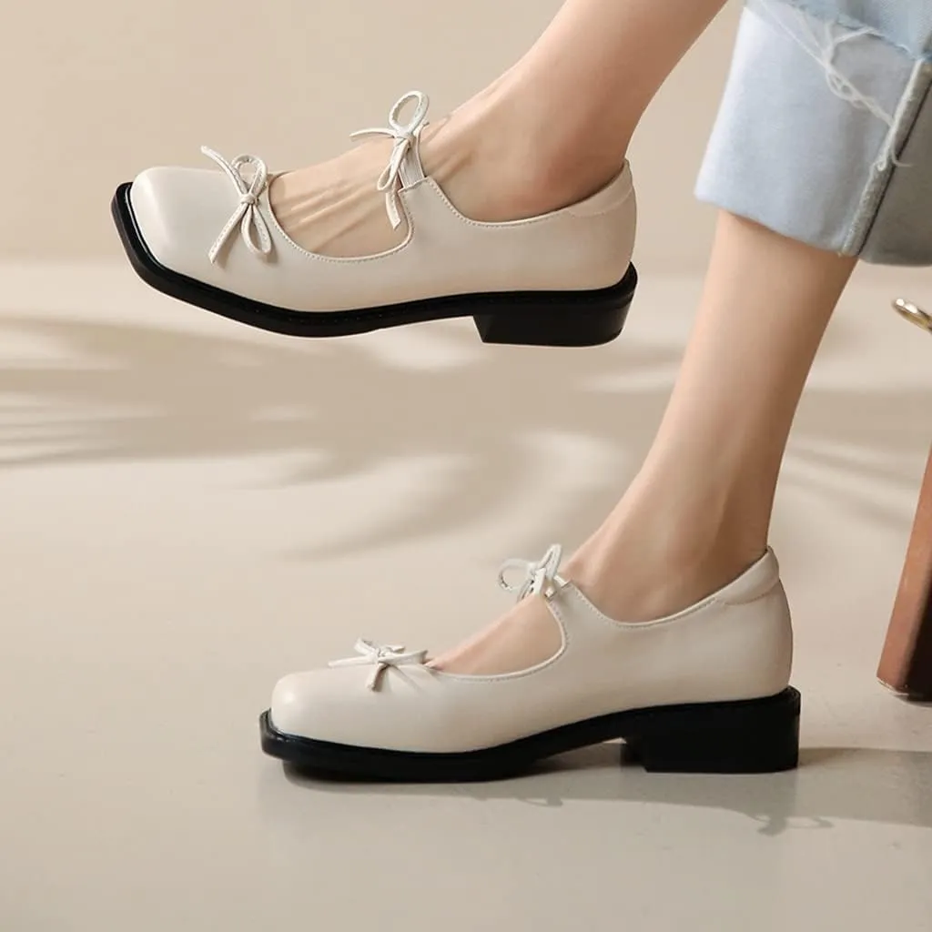 Women's Mary Jane Oxford Shoes Flats Leather Classic Square Toe Tie Low Heel Girls Oxfords Dress Shoe