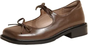 Women's Mary Jane Oxford Shoes Flats Leather Classic Square Toe Tie Low Heel Girls Oxfords Dress Shoe