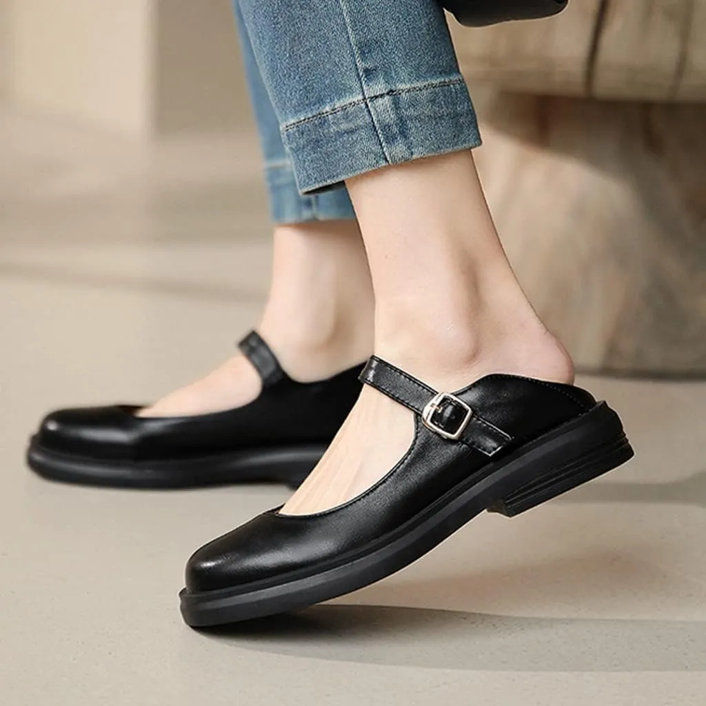 Women's Mary Jane Oxford Shoes Flats Vintage Square Toe Leather Buckle Strap Low Heel Girls Dress Shoe