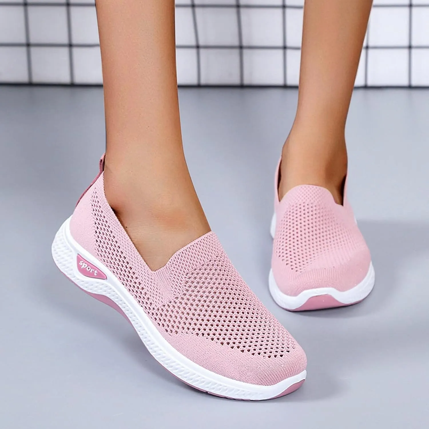 Womens Non Slip Slip On Sneakers Casual Walking Shoes Lightweight Canvas Comfortable Flats Elastic Loafers