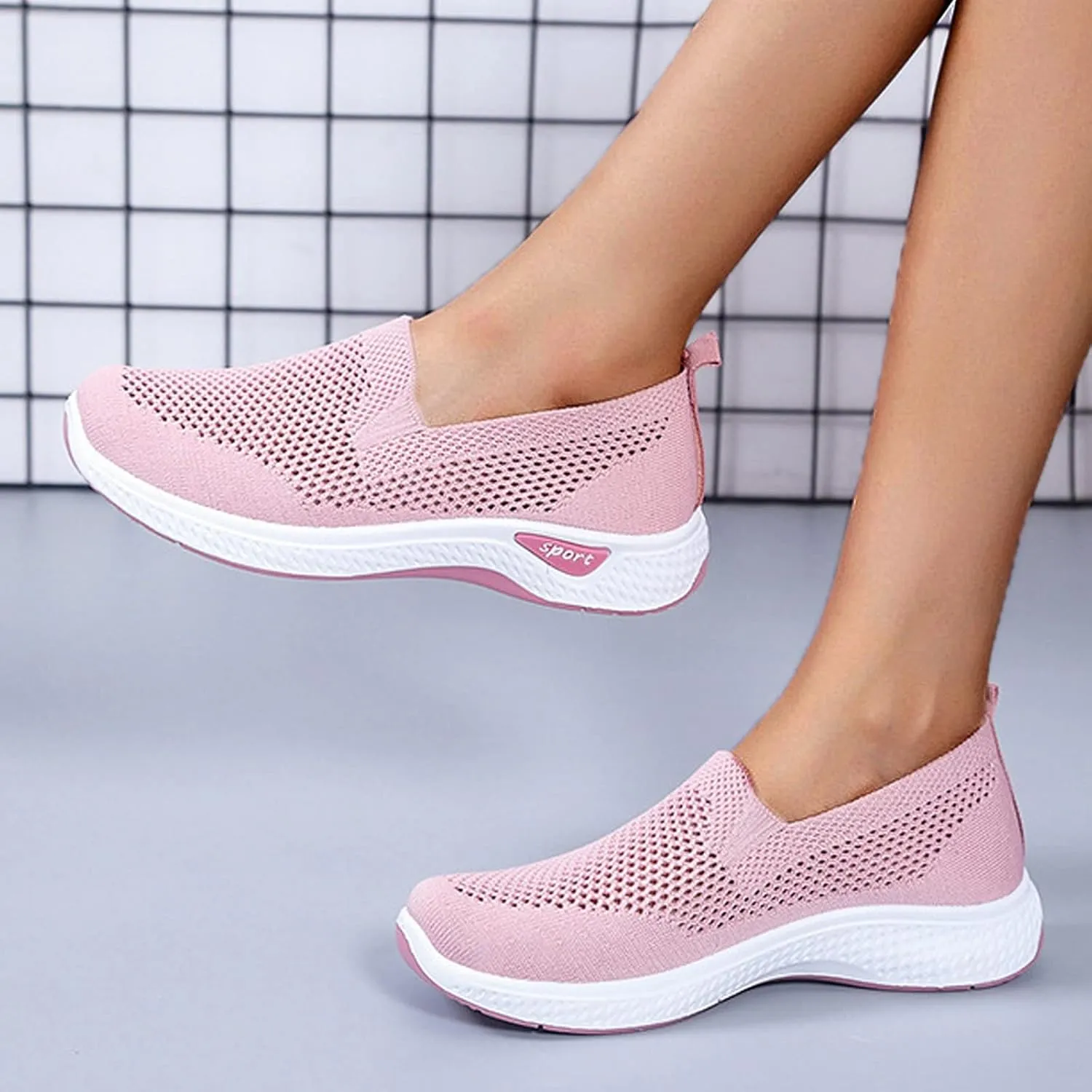 Womens Non Slip Slip On Sneakers Casual Walking Shoes Lightweight Canvas Comfortable Flats Elastic Loafers