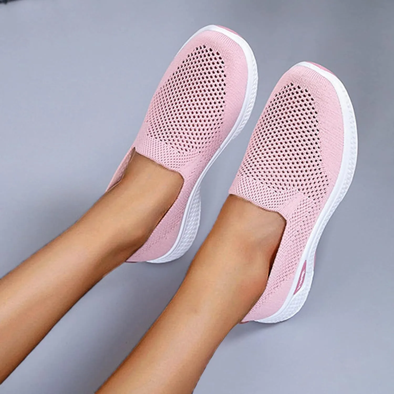 Womens Non Slip Slip On Sneakers Casual Walking Shoes Lightweight Canvas Comfortable Flats Elastic Loafers