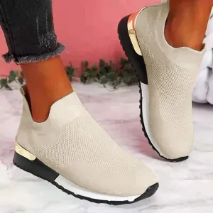 Women's Orthopedic Breathable Sneakers, Fashion Sport Sneaker Shoes Slip on Shoes Non-Slip Mesh Casual Running Lightweight Shoes with Arch Support, Premium Comfortable Walking Shoes (Beige #1, 9.5)