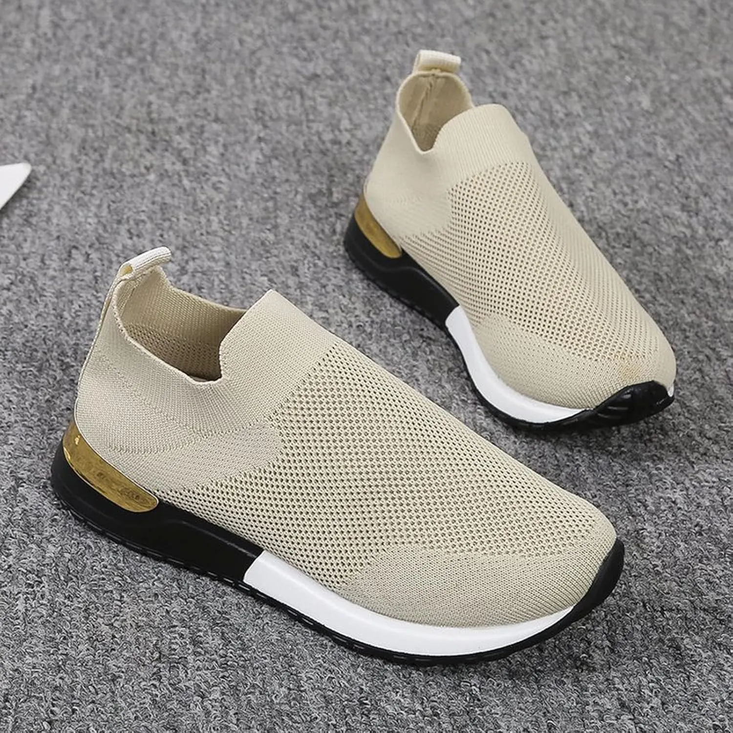 Women's Orthopedic Breathable Sneakers, Fashion Sport Sneaker Shoes Slip on Shoes Non-Slip Mesh Casual Running Lightweight Shoes with Arch Support, Premium Comfortable Walking Shoes (Beige #1, 9.5)
