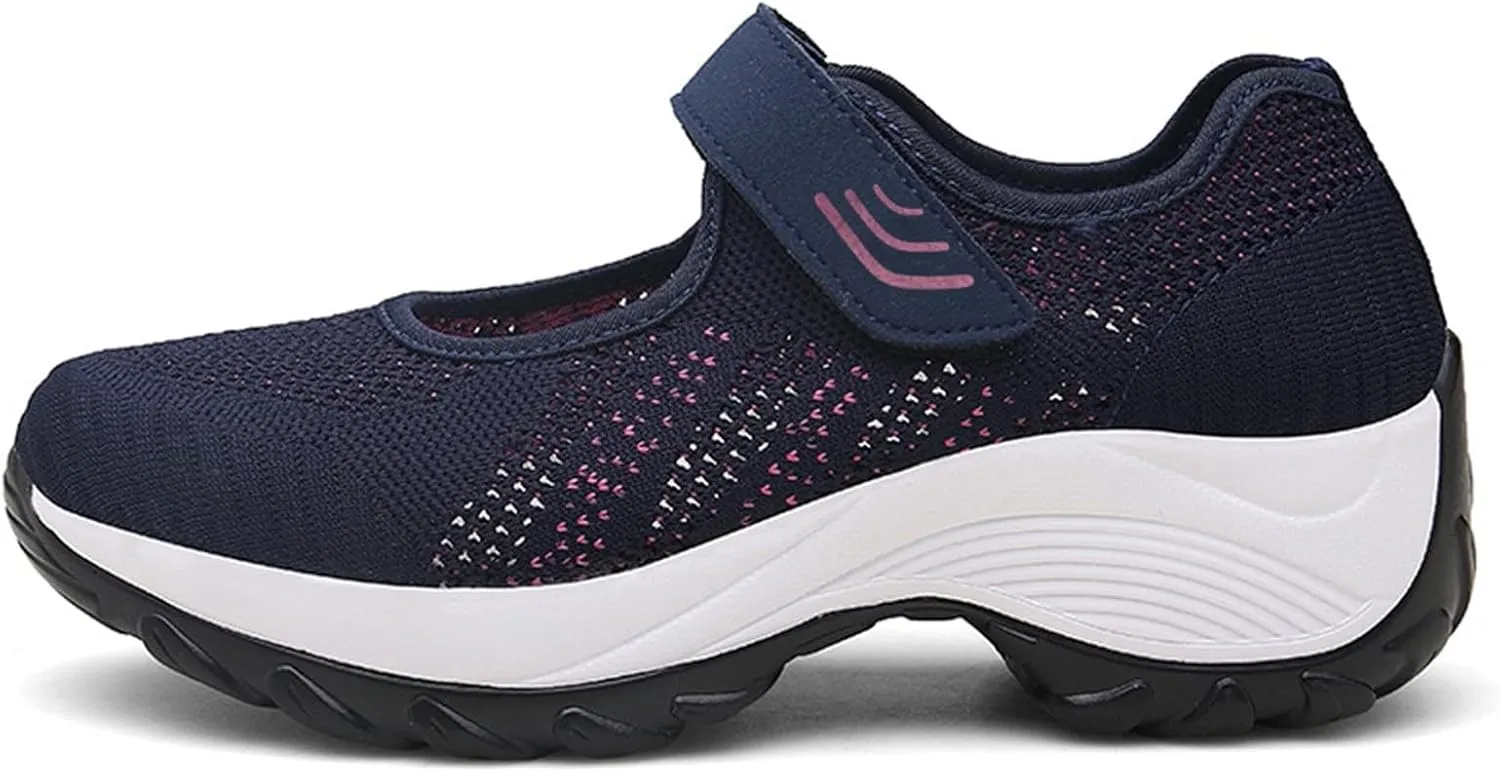 Womens Platform Sneakers Breathable Tennis Shoes Arch Support Fitness Shoes Ankle Paste Fashion Lightweight Running Shoes Hiking Footwear Casual Gym Sports Slip-Ons