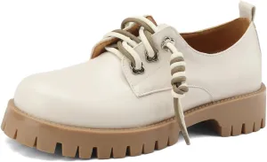 Women's Retro Platform Oxford Round Closed Toe Pump Loafers Vintage Lace Up Slip-On Chunky Mid Heel Office Work Casual Fashion Business Dress Shoes All Weather Daily Wear Flats