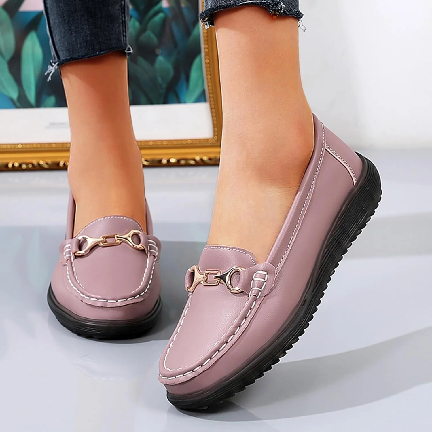 Women's Slip On Loafer Shoes Fashion Leather Shoes Non Slip Versatile Dress Shoes Business Casual Shoes