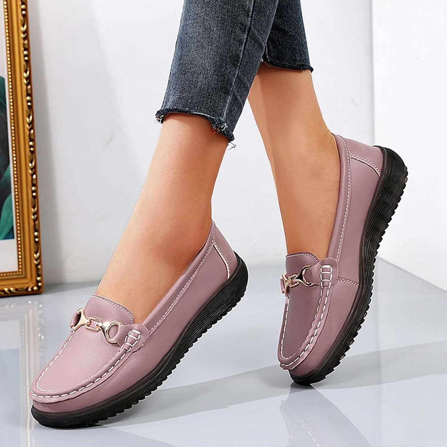 Women's Slip On Loafer Shoes Fashion Leather Shoes Non Slip Versatile Dress Shoes Business Casual Shoes