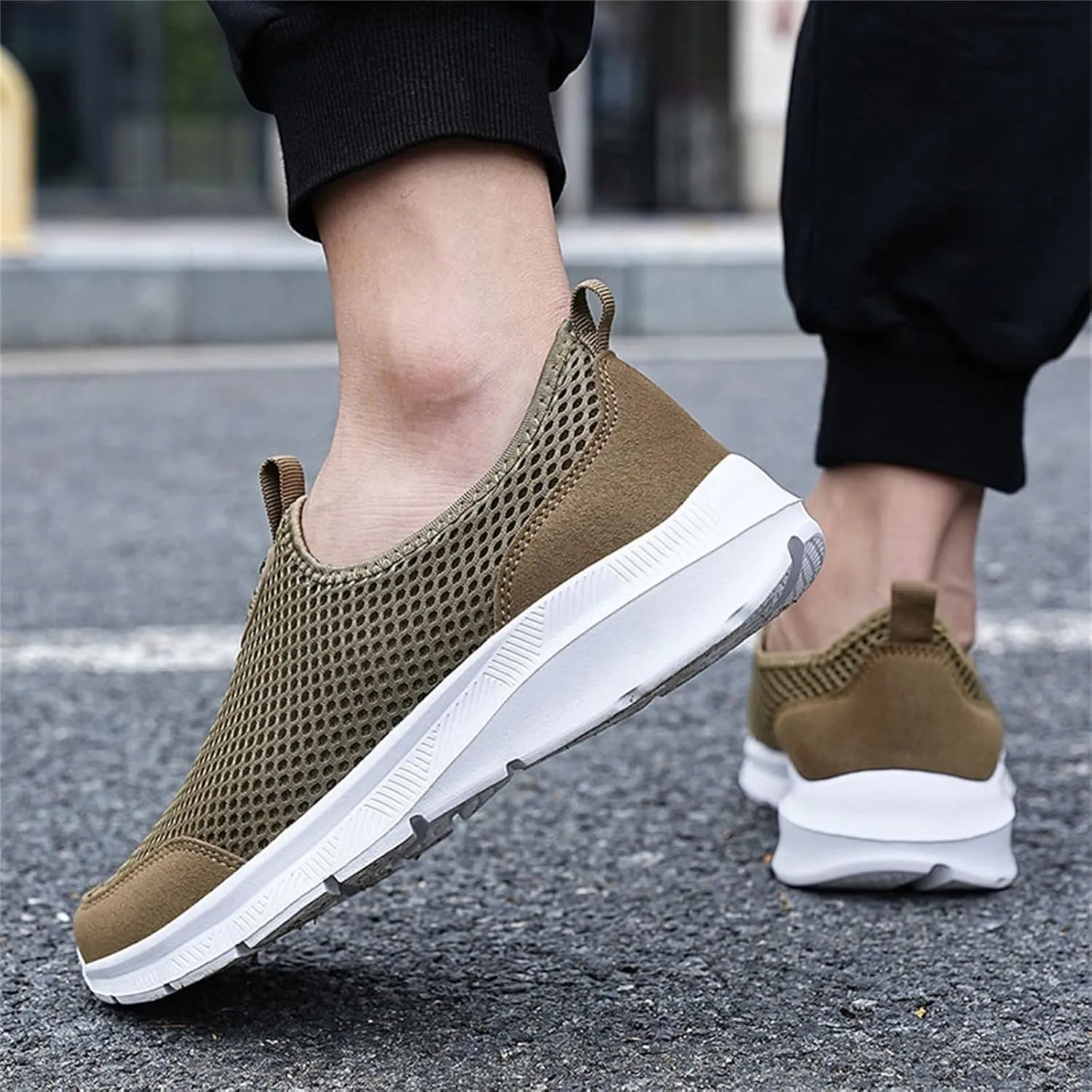 Womens Slip On Walking Shoes Lightweight Breathable Non Slip Mens Running Shoes Mesh Men Shoes Casual Wedge Sneakers Black Tennis Shoe Cross Trainer Shoe