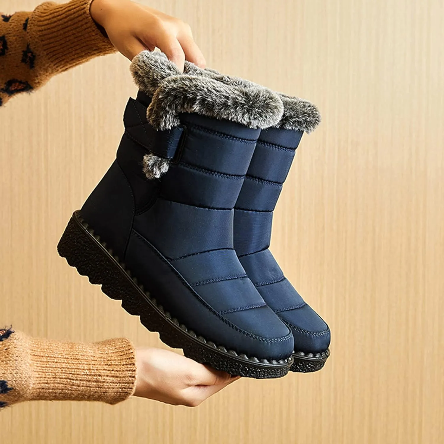 Womens Snow Boots Black Snow Boots for Ladies Indoor Outdoor Womens Winter Snow Boots Women Ankle Booties Womens Winter Boot Slip On Black Boots for Women Mens Snow Booties