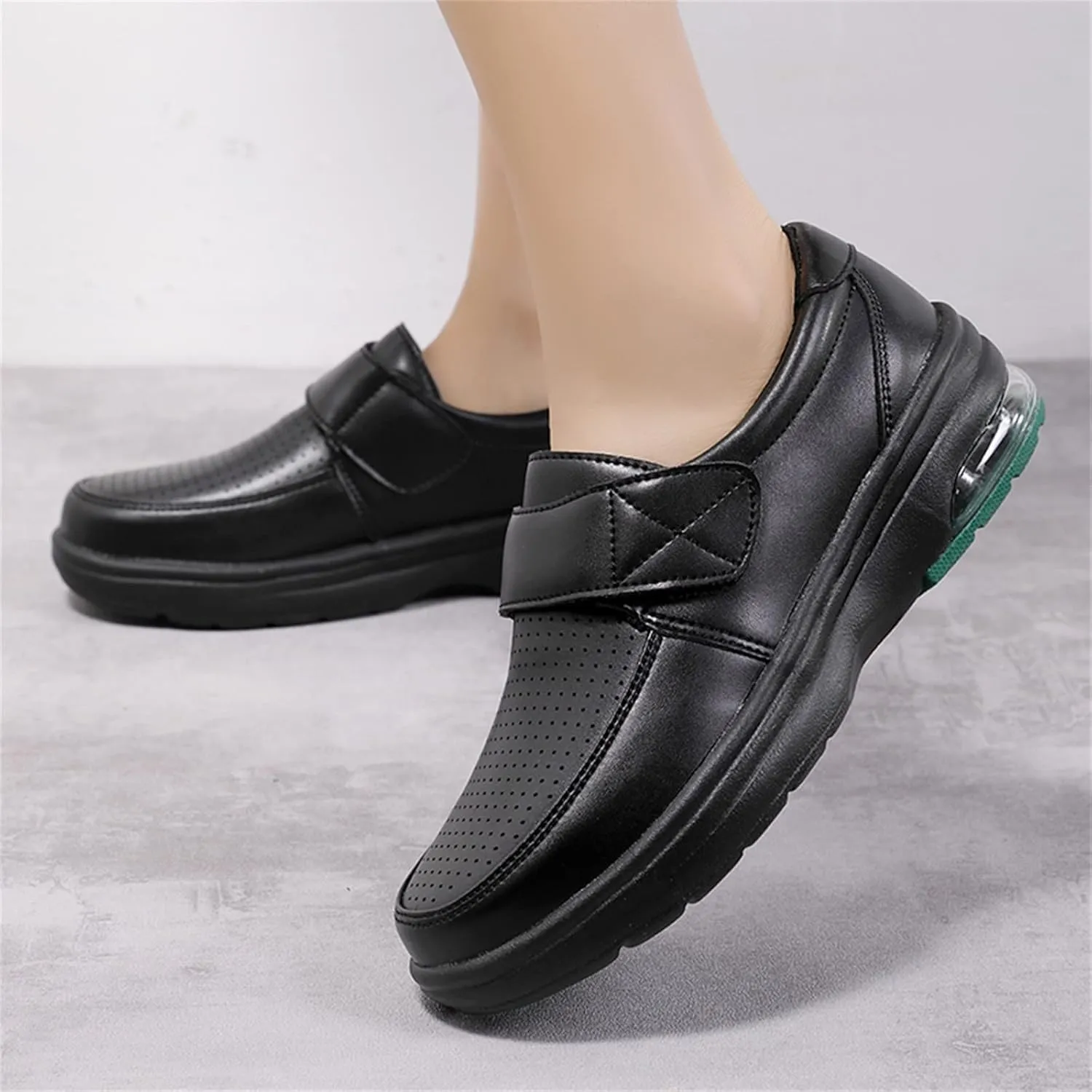 Womens Tennis Shoes Soft Bottom Leather Shoes Hook&Loop Cushion Shoes Arch Support Orthopedic Shoes for Women