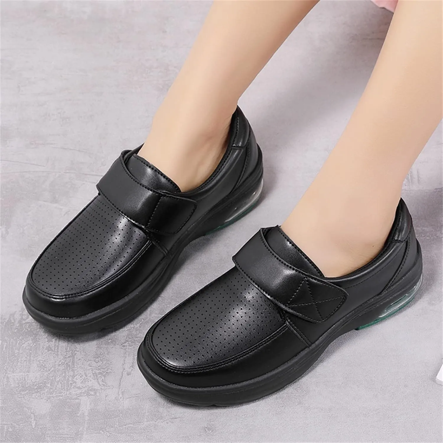 Womens Tennis Shoes Soft Bottom Leather Shoes Hook&Loop Cushion Shoes Arch Support Orthopedic Shoes for Women