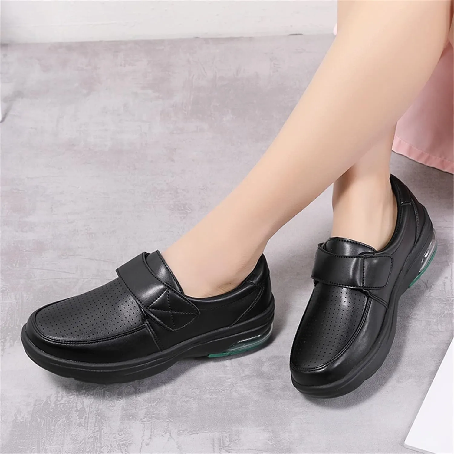 Womens Tennis Shoes Soft Bottom Leather Shoes Hook&Loop Cushion Shoes Arch Support Orthopedic Shoes for Women