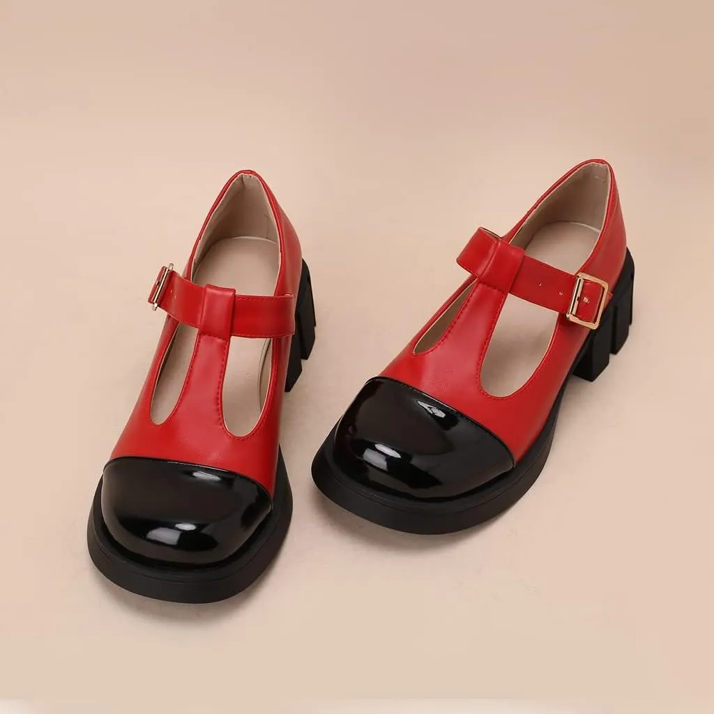 Women's Two Tone T-Strap Mary Jane Flats Loafers Vintage Round Toe Low Heel Girls Dress Oxford Shoes