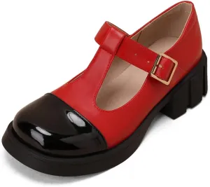 Women's Two Tone T-Strap Mary Jane Flats Loafers Vintage Round Toe Low Heel Girls Dress Oxford Shoes