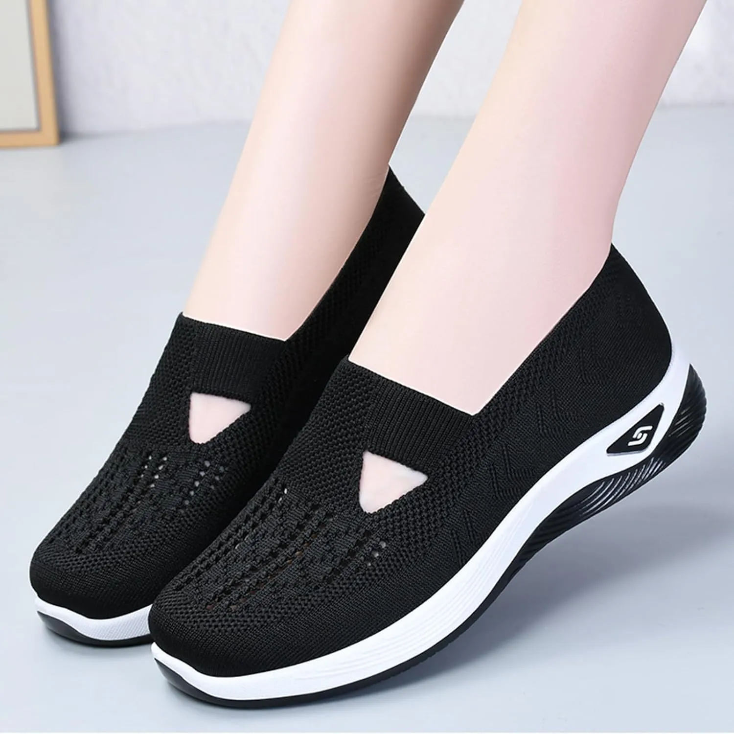 Womens Walking Shoes Sock Sneakers Knit Upper Non Slip Shoes Breathable Lightweight Mesh Platform Athletic Shoes