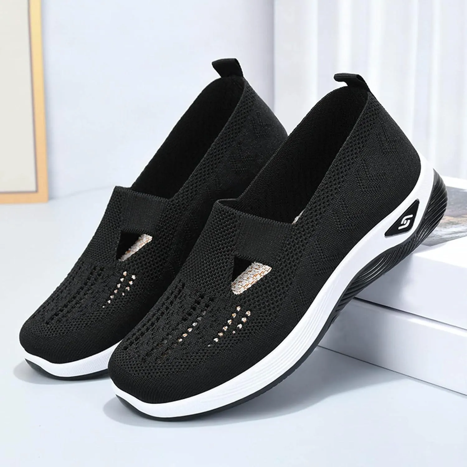 Womens Walking Shoes Sock Sneakers Knit Upper Non Slip Shoes Breathable Lightweight Mesh Platform Athletic Shoes